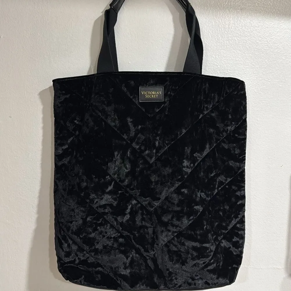 Victoria's Secret Black Velvet Tote Shoulder Bag NWOT